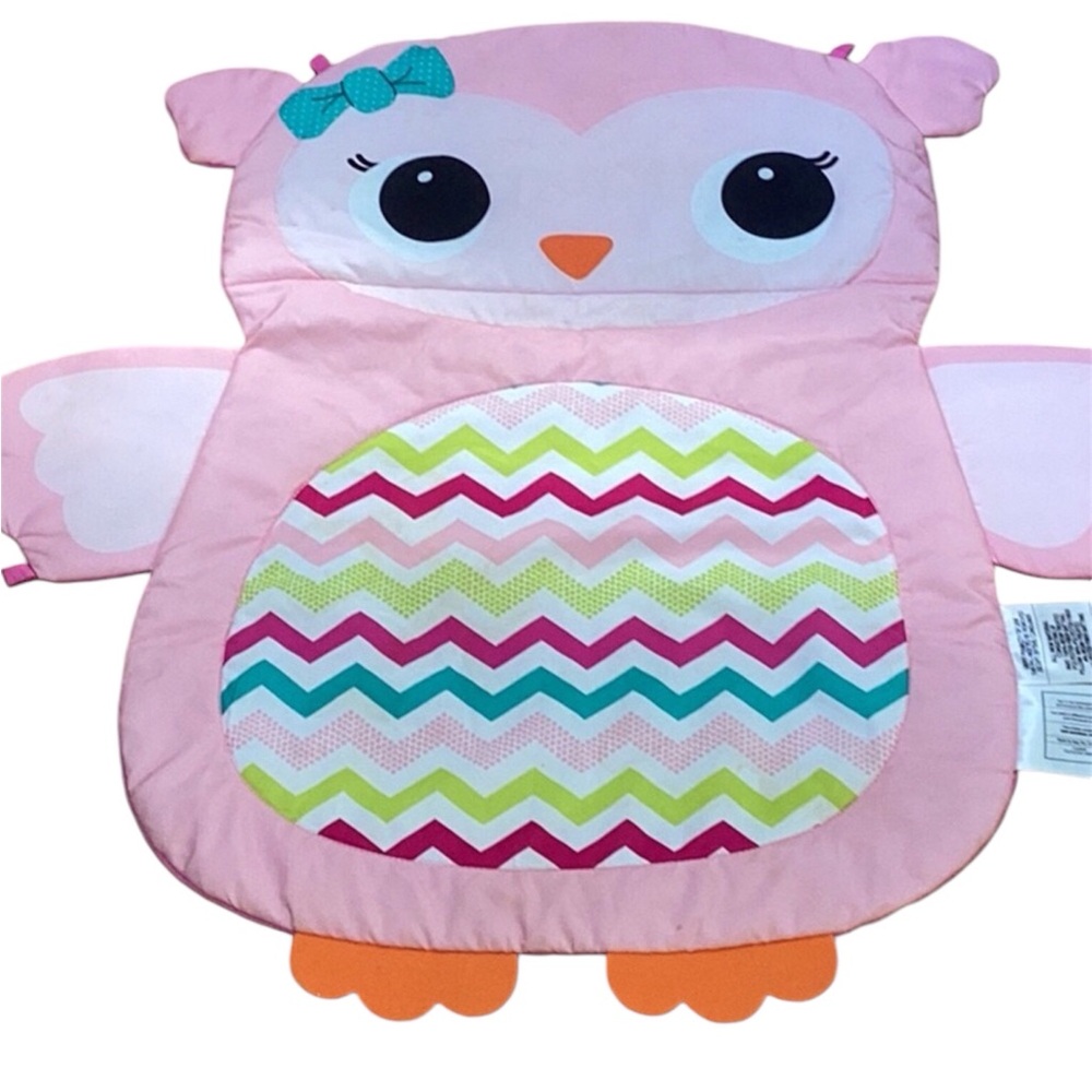 Pink Chevron Stripe Baby Owl Infant Tummy Time‎ Mat